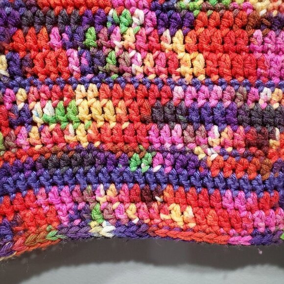 Hand Knitted Crochet Colorful Striped Shawl Poncho Bright Colors Warm One Size - Picture 6 of 7